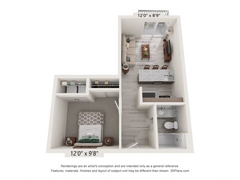 Floor plan for studio, 1 bath, 493 sqft
